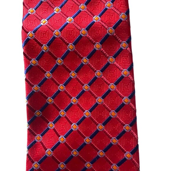 Men’s silk tie Red Blue Trellis Pattern Robert Talbott - Picture 2 of 4